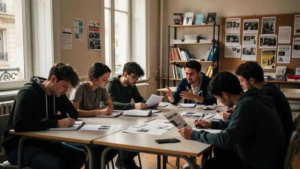 Des étudiants en journalisme participent à un cours pratique dans une école de formation reconnue en France.