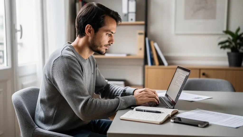 Un rédacteur web travaille sur la création de contenu dans un espace de travail moderne avec un ordinateur portable.